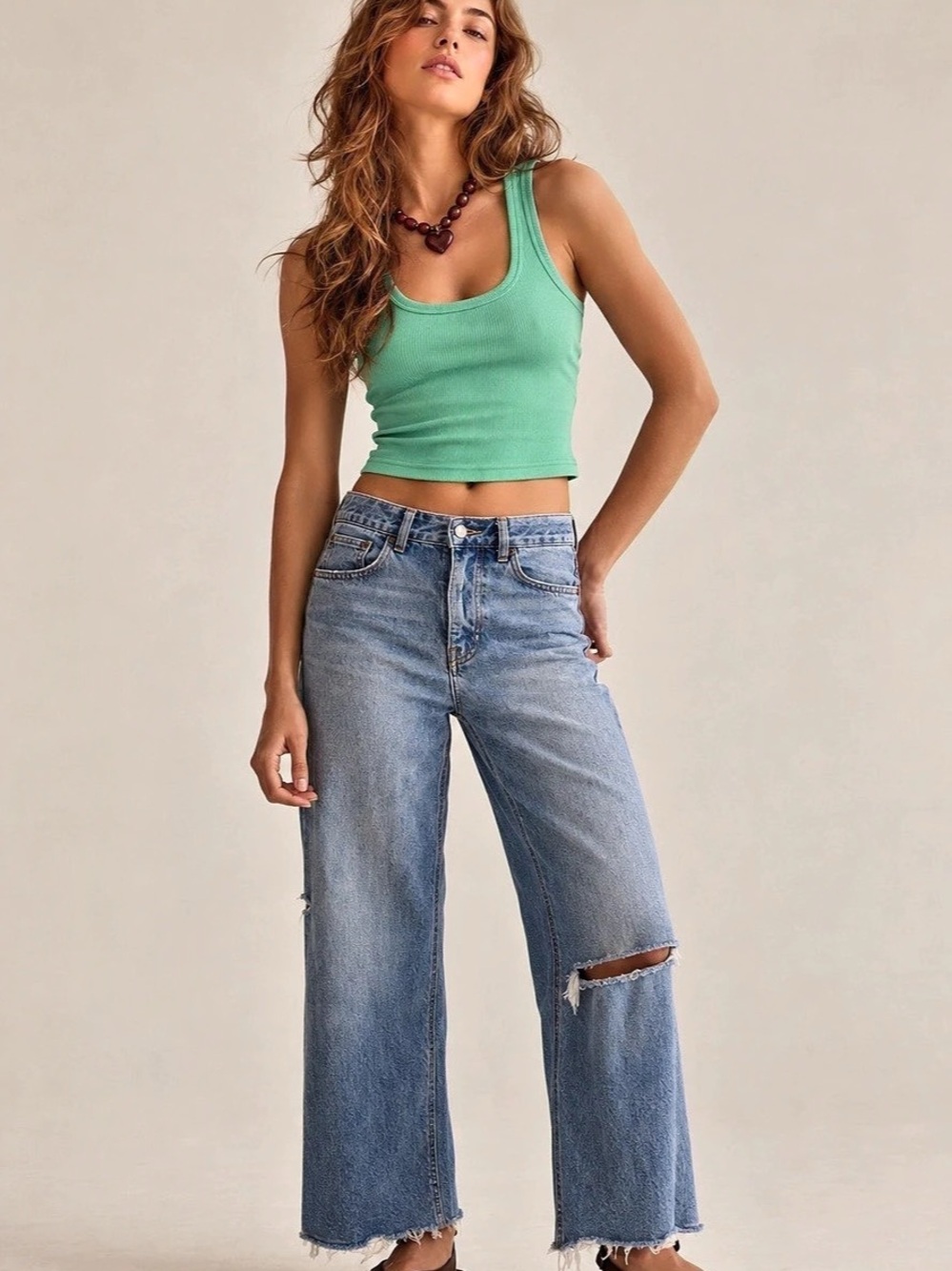 Altar’d State Revival Green Ribbed Built In Bra Crop Tank M/L